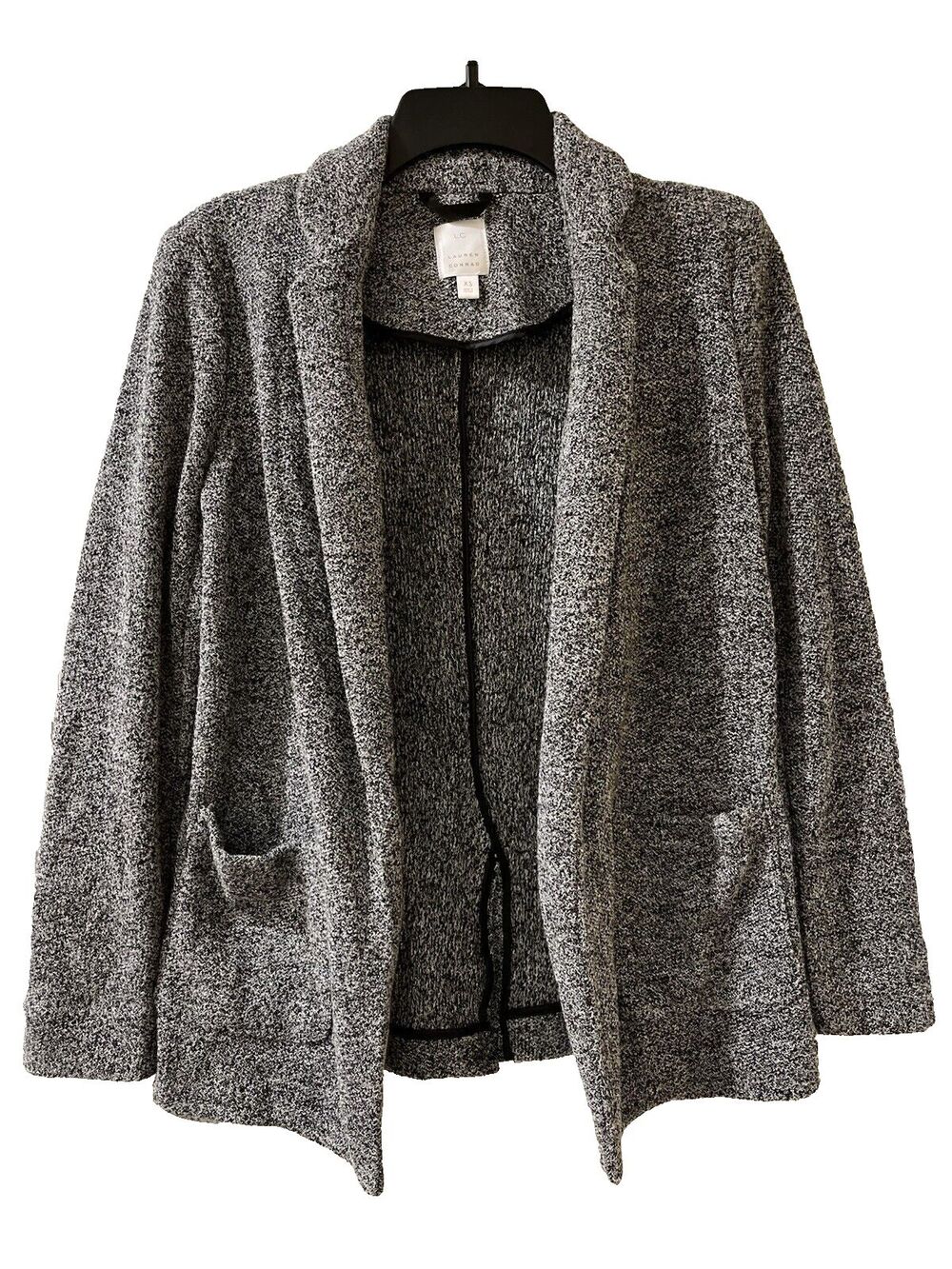 Lauren Conrad LC women Black White Heather Knit Open Front Blazer Jacket sze XS